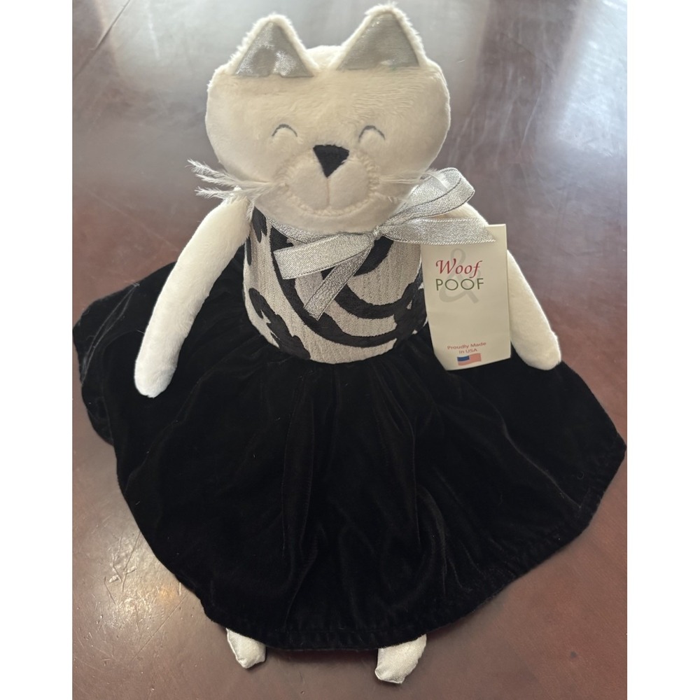 Woof & Poof 2014 White Cat Plush Doll Black Velvet Dress NWT USA 41/80